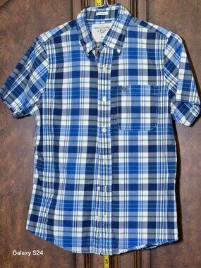 Abercrombie & Fitch Shirt Mens Medium Blue Plaid Short Sleeve Button Up Casual